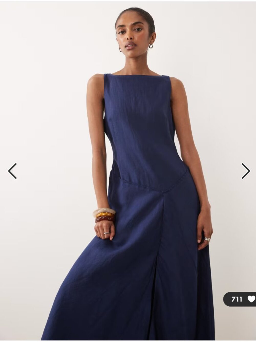 ASOS  premium 100% linen slash neck midi dress w/ asymmetric dropped waist